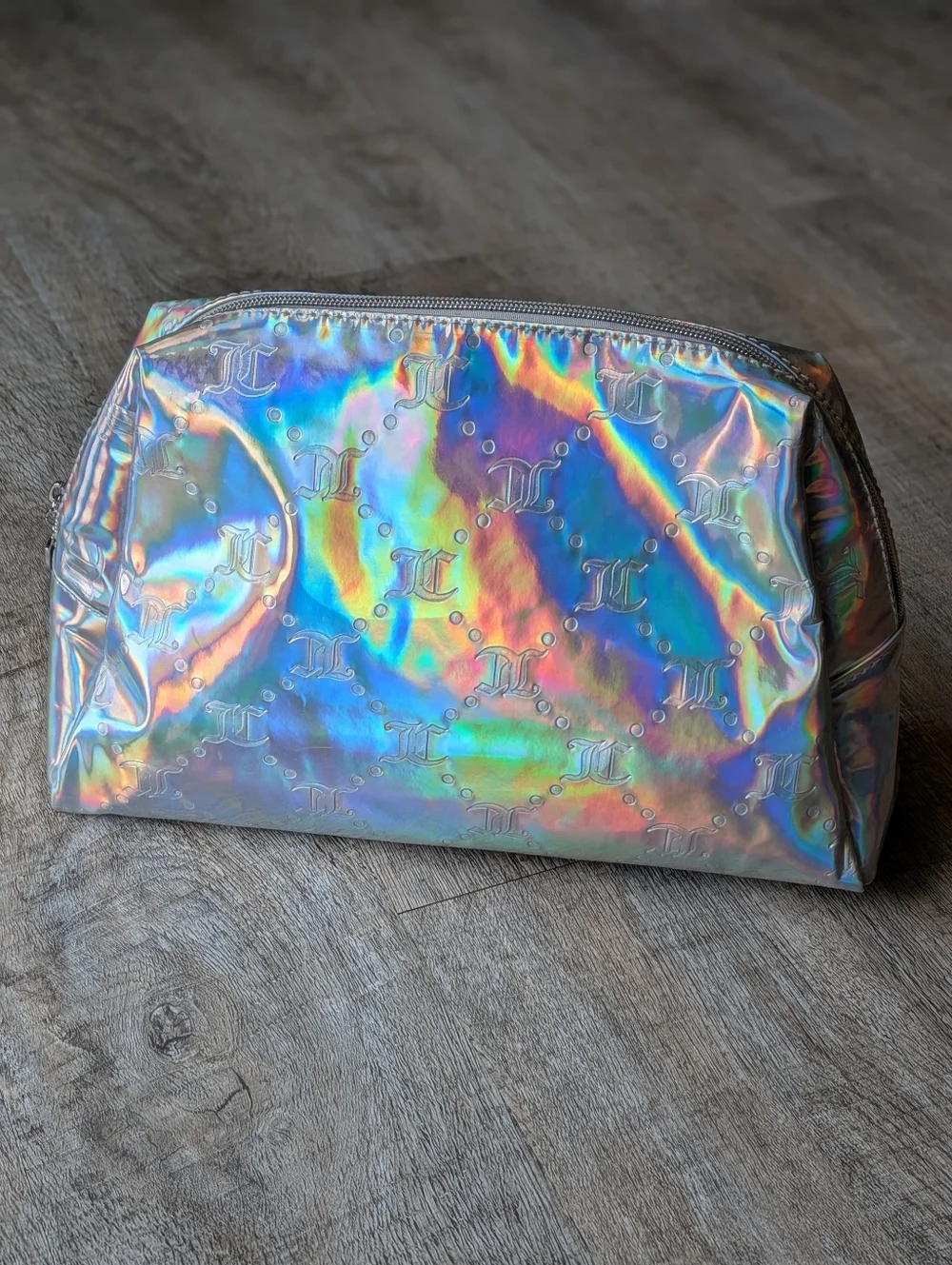 Juicy Couture Holographic Rainbow Cosmetic Makeup Travel Bag NWOT